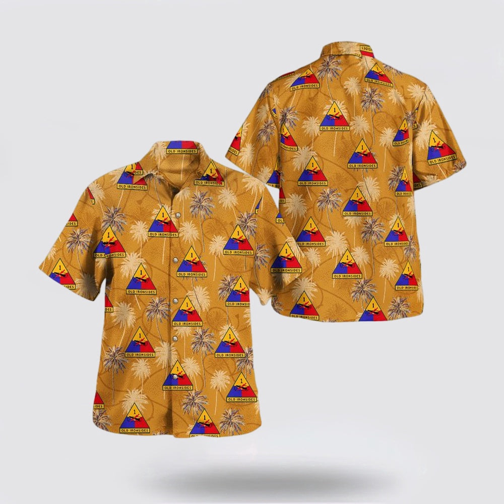 Army Hawaiian Shirt, US Army 1st Armored Division Old Ironsides Hawaiian Shirts, Military Hawaiian Shirt