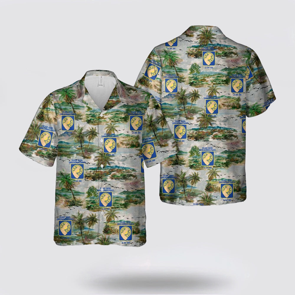 Army Hawaiian Shirt, US Army 2-34 Armor Regiment Hawaiian Shirt, Military Hawaiian Shirt