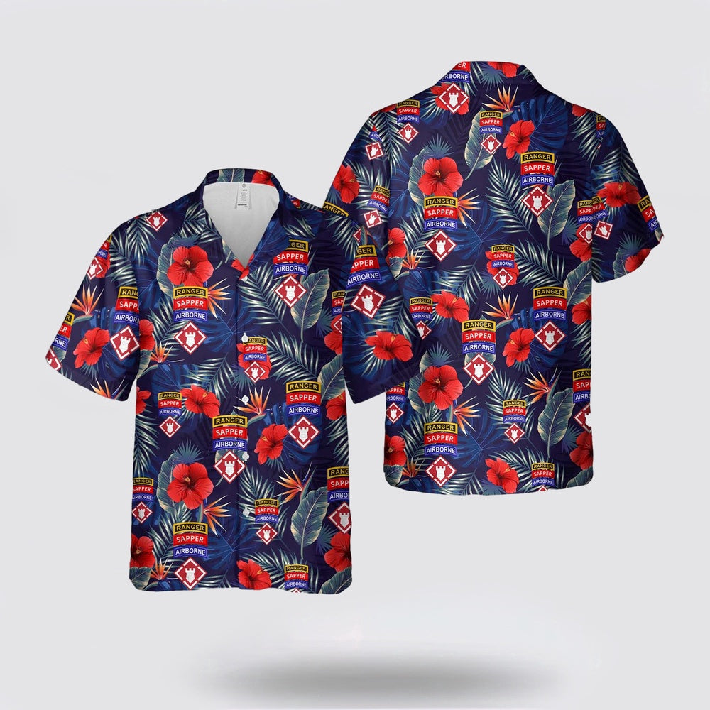 Army Hawaiian Shirt, US Army 20th Engineer Brigade-Airborne Ranger Sapper Hawaiian Shirt, Military Hawaiian Shirt
