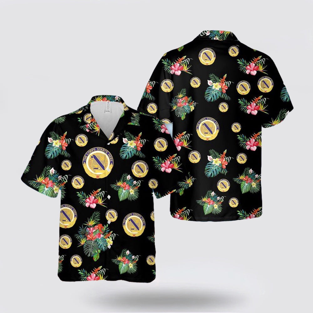 Army Hawaiian Shirt, US Army 23rd Quartermaster Brigade The Corps Starts Here Hawaiian Shirt, Military Hawaiian Shirt