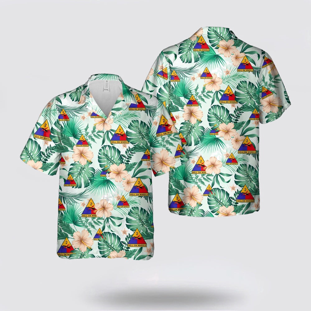 Army Hawaiian Shirt, US Army 2nd Armored Division Hell on Wheels Hawaiian Shirt, Military Hawaiian Shirt