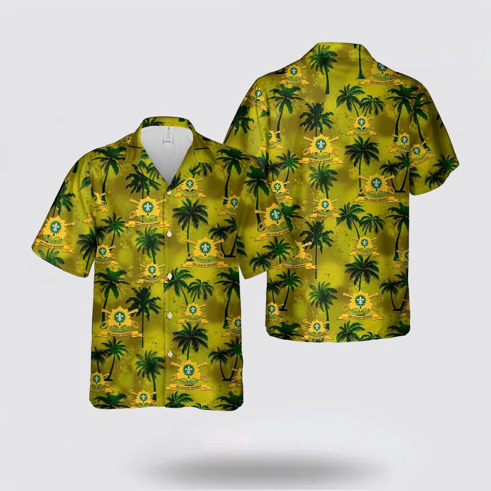 Army Hawaiian Shirt, US Army 2nd Cavalry Regiment w Br Ribbon Hawaiian Shirt, Military Hawaiian Shirt