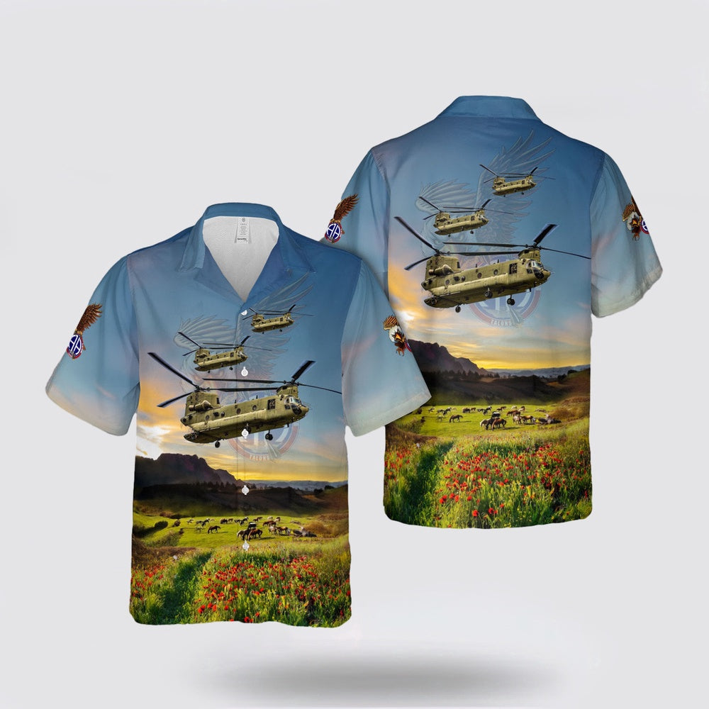 Army Hawaiian Shirt, US Army 3-82nd General Support Aviation Battalion CH-47 Chinook Hawaiian Shirt, Military Hawaiian Shirt