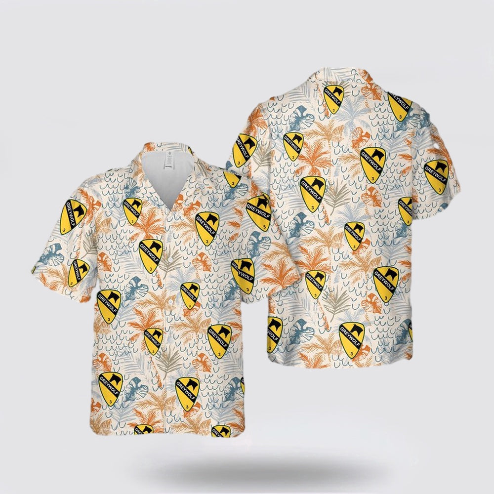 Army Hawaiian Shirt, US Army 3rd Brigade Combat Team, 1st Cavalry Division Grey Wolf Hawaiian Shirt, Military Hawaiian Shirt