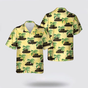 Army Hawaiian Shirt, US Army 4th Armored Division M4A3E2 Jumbo Cobra King with the First in Bastogne inscription Hawaiian Shirt