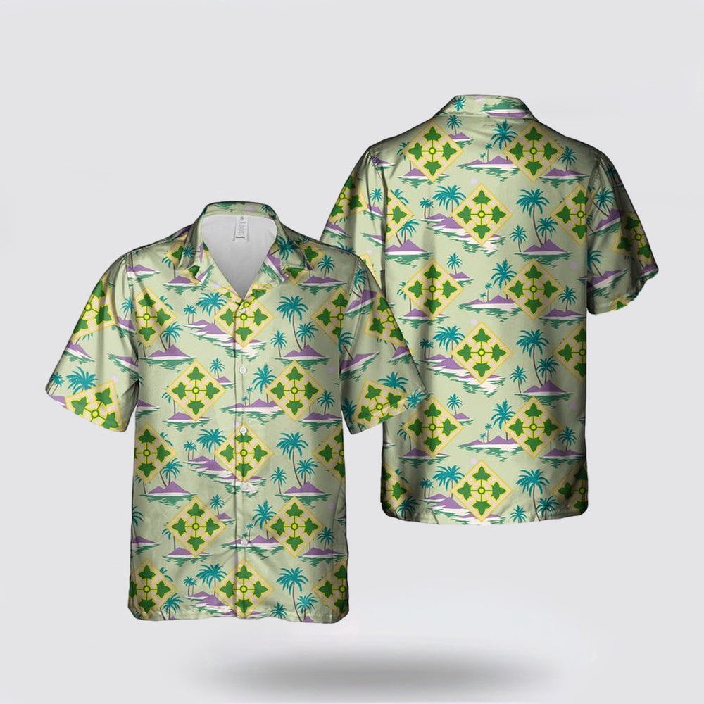 Army Hawaiian Shirt, US Army 4th Infantry Division IVY Hawaiian Shirt, Military Hawaiian Shirt