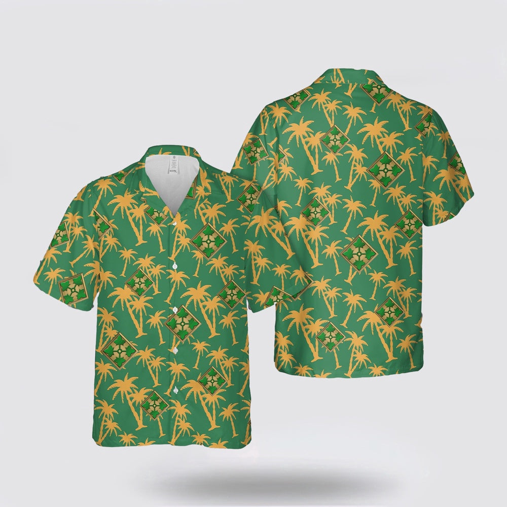 Army Hawaiian Shirt, US Army 4th Infantry (IVY) Division Hawaiian Shirt, Military Hawaiian Shirt