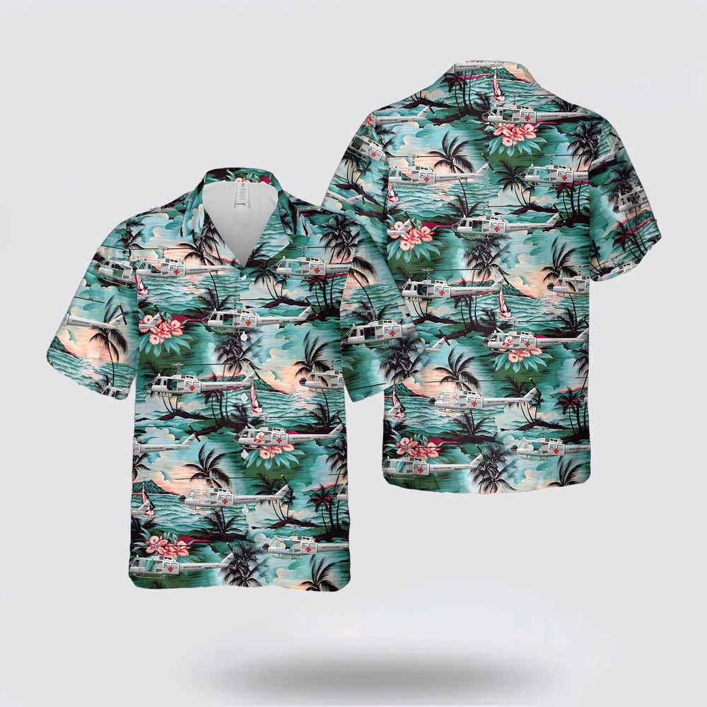 Army Hawaiian Shirt, US Army 57th Medical Detachment UH-1H White Elephant 1972 Hawaiian Shirt, Military Hawaiian Shirt