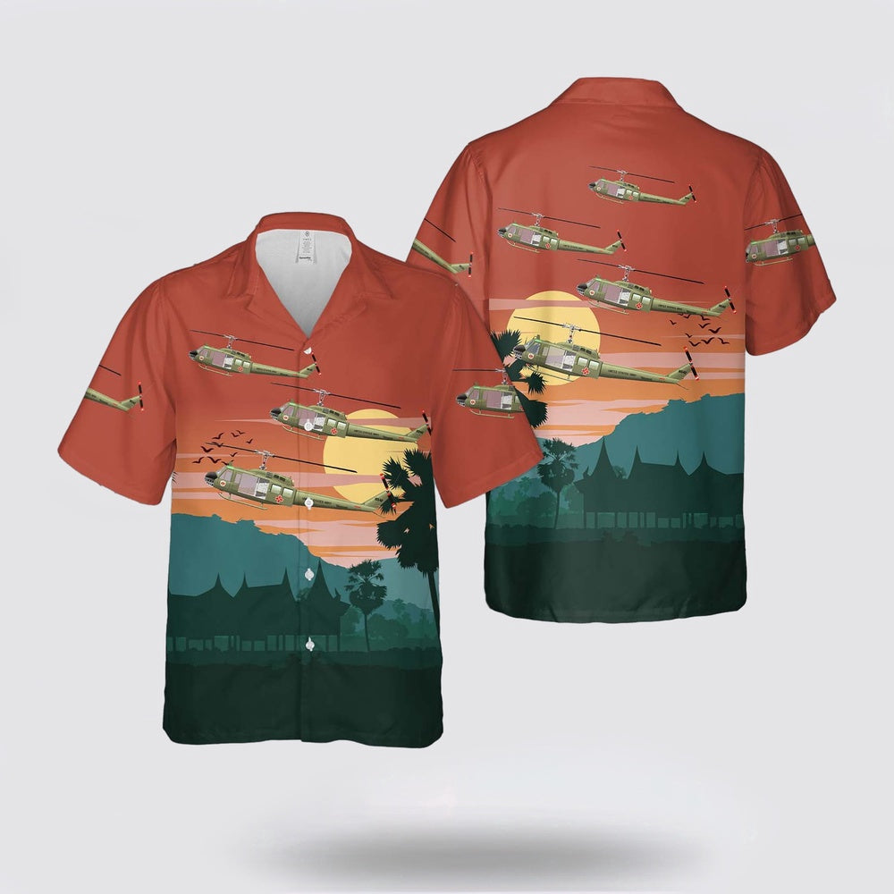 Army Hawaiian Shirt, US Army 82nd Medical Detachment UH-1H, 1967-69 MedEvac Air Ambulance Hawaiian Shirt