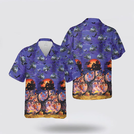 Army Hawaiian Shirt, US Army Bell OH-58 Kiowa Halloween Hawaiian Shirt, Military Hawaiian Shirt