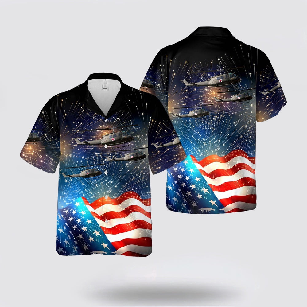 Army Hawaiian Shirt, US Army Bell UH-1V Iroquois (205), 4th Of July Hawaiian Shirt, Military Hawaiian Shirt