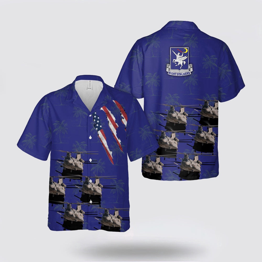 Army Hawaiian Shirt, US Army BoeingVertol MH-47E Chinook, 160th SOAR Night Stalkers Hawaiian Shirt, Military Hawaiian Shirt