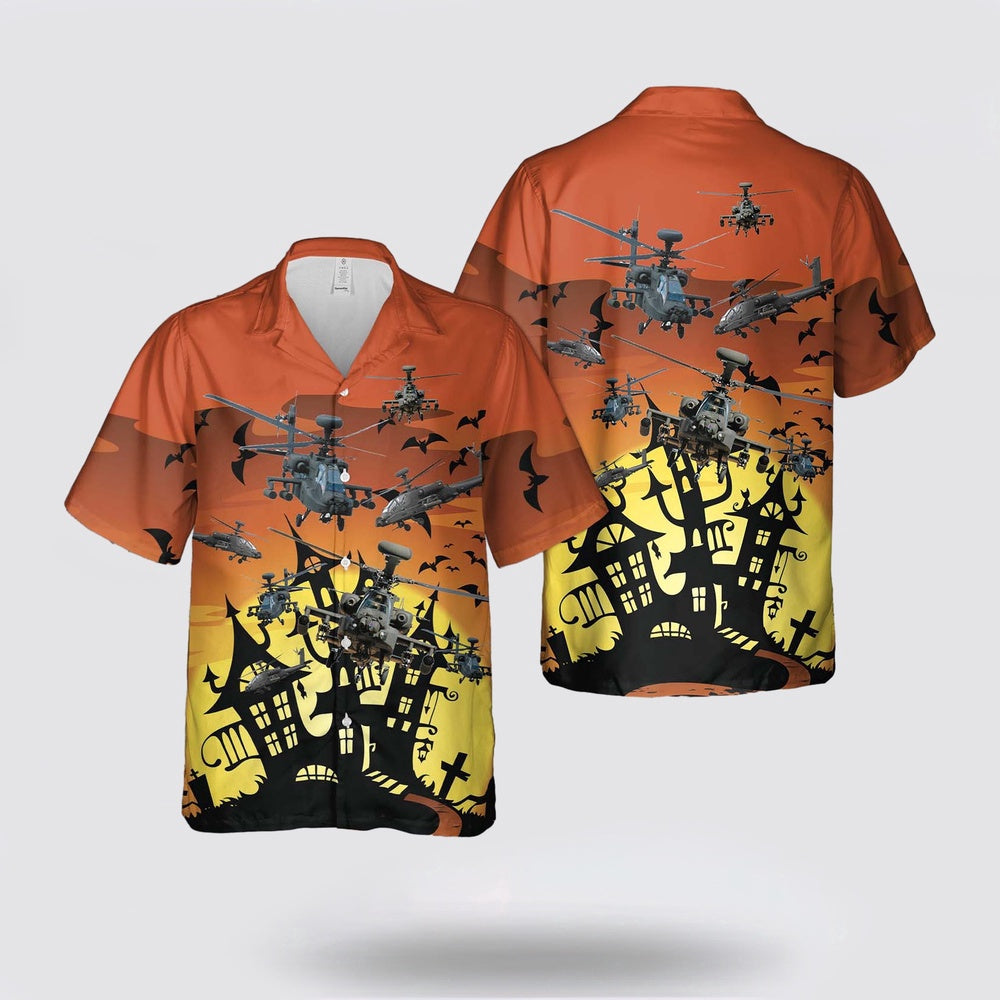 Army Hawaiian Shirt, US Army Boeing AH-64 Apache Halloween Hawaiian Shirt, Military Hawaiian Shirt