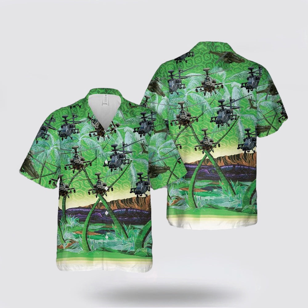 Army Hawaiian Shirt, US Army Boeing AH-64 Apache Hawaiian Shirt, Military Hawaiian Shirt
