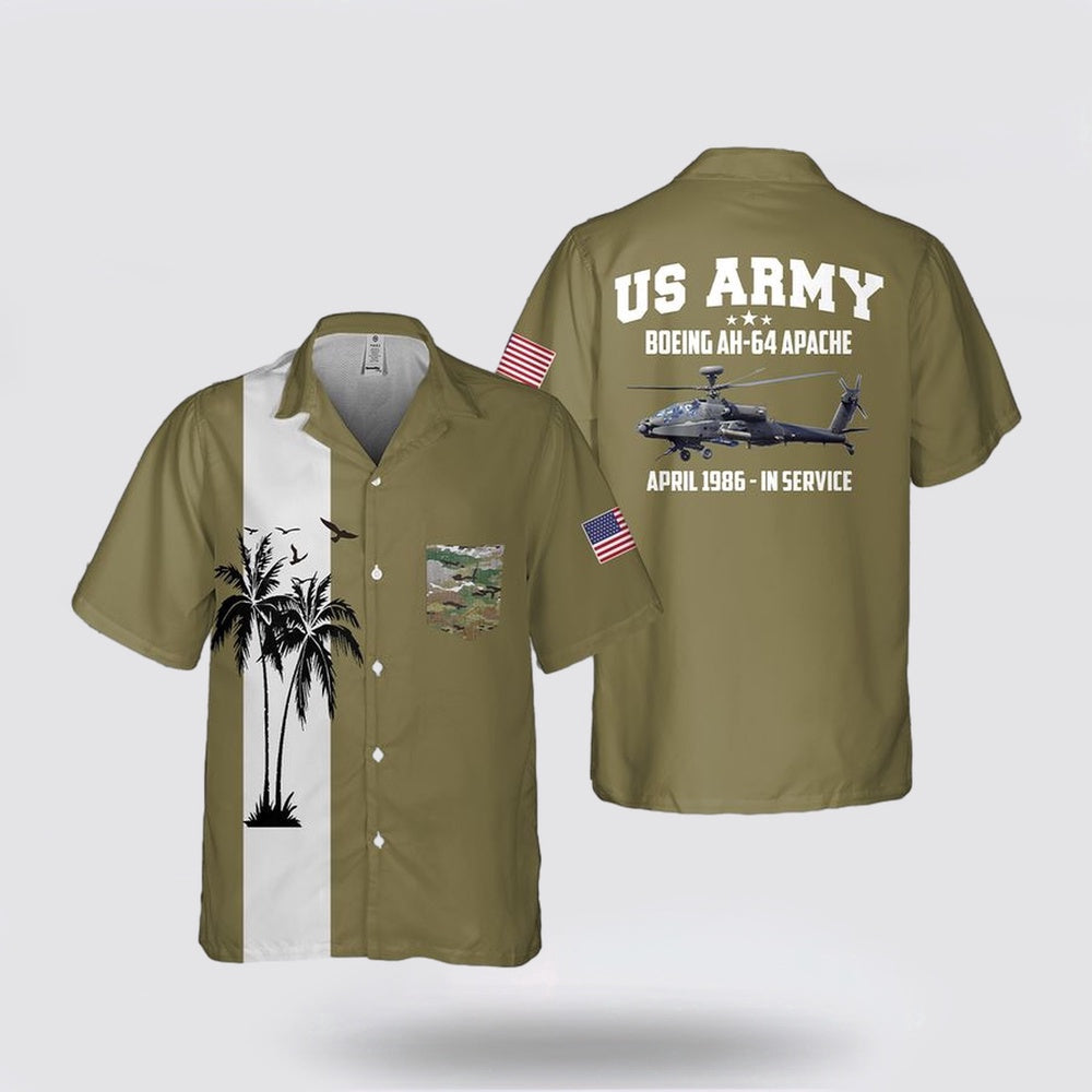 Army Hawaiian Shirt, US Army Boeing AH-64 Apache Pocket Hawaiian Shirt, Military Hawaiian Shirt
