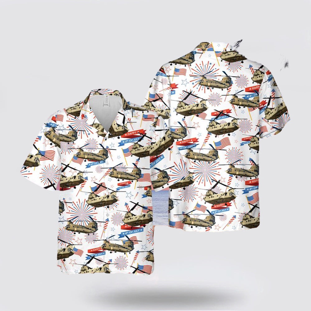 Army Hawaiian Shirt, US Army Boeing CH-47 Chinook 4th Of July Hawaiian Shirt, Military Hawaiian Shirt