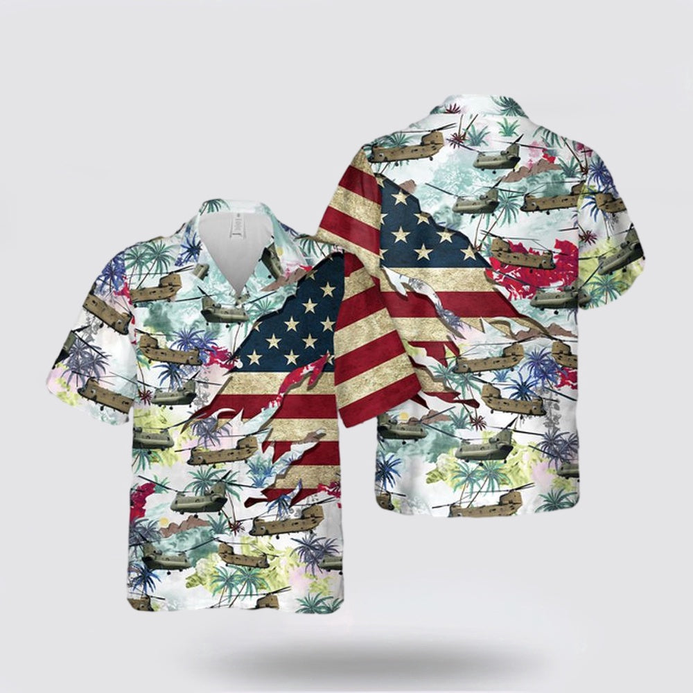 Army Hawaiian Shirt, US Army Boeing CH-47 Chinook Hawaiian Shirt, Military Hawaiian Shirt