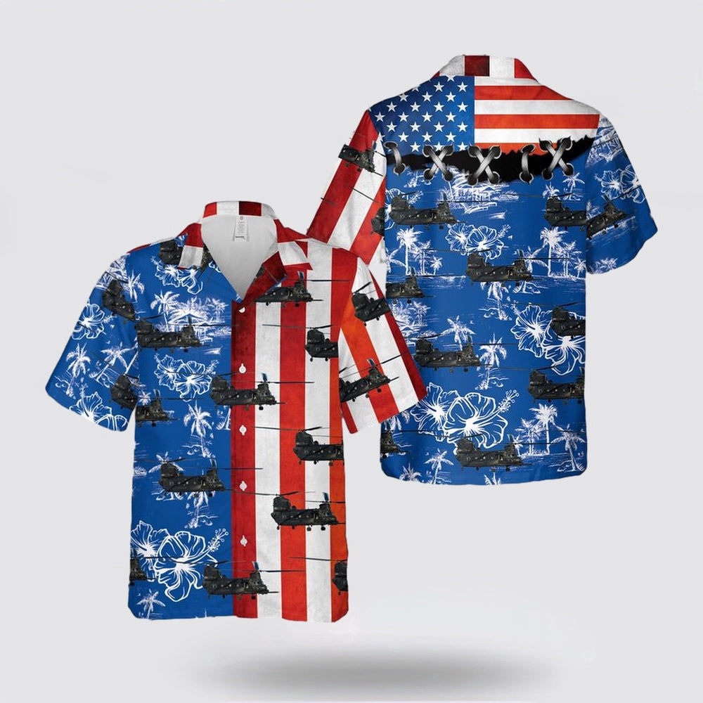 Army Hawaiian Shirt, US Army Boeing MH-47G Beast Chinook 160th SOAR Night Stalkers, 4th Of July Hawaiian Shirt, Military Hawaiian Shirt