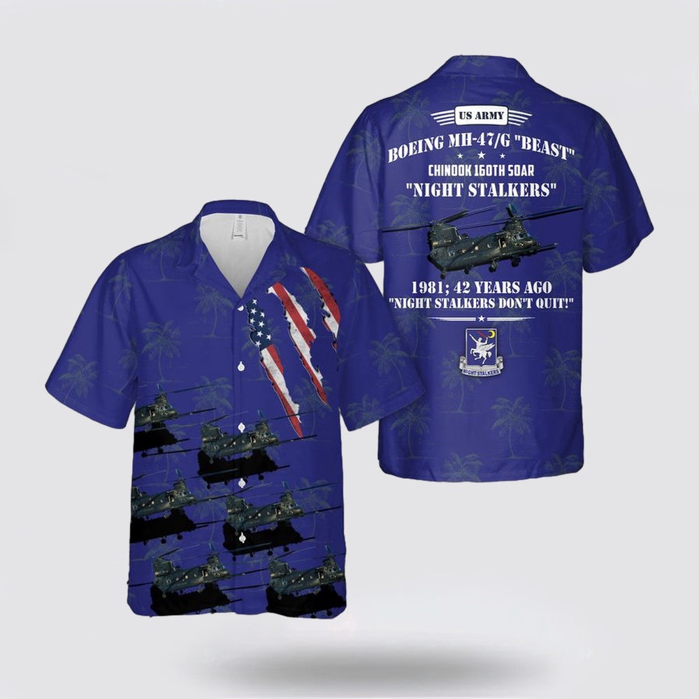 Army Hawaiian Shirt, US Army Boeing MH-47G Beast Chinook 160th SOAR Night Stalkers Hawaiian Shirt, Military Hawaiian Shirt