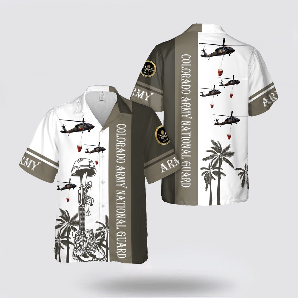 Army Hawaiian Shirt, US Army Colorado Army National Guard 2-135th General Support Aviation Battalion (2-135th GSAB) UH-60 Black Hawk Hawaiian Shirt