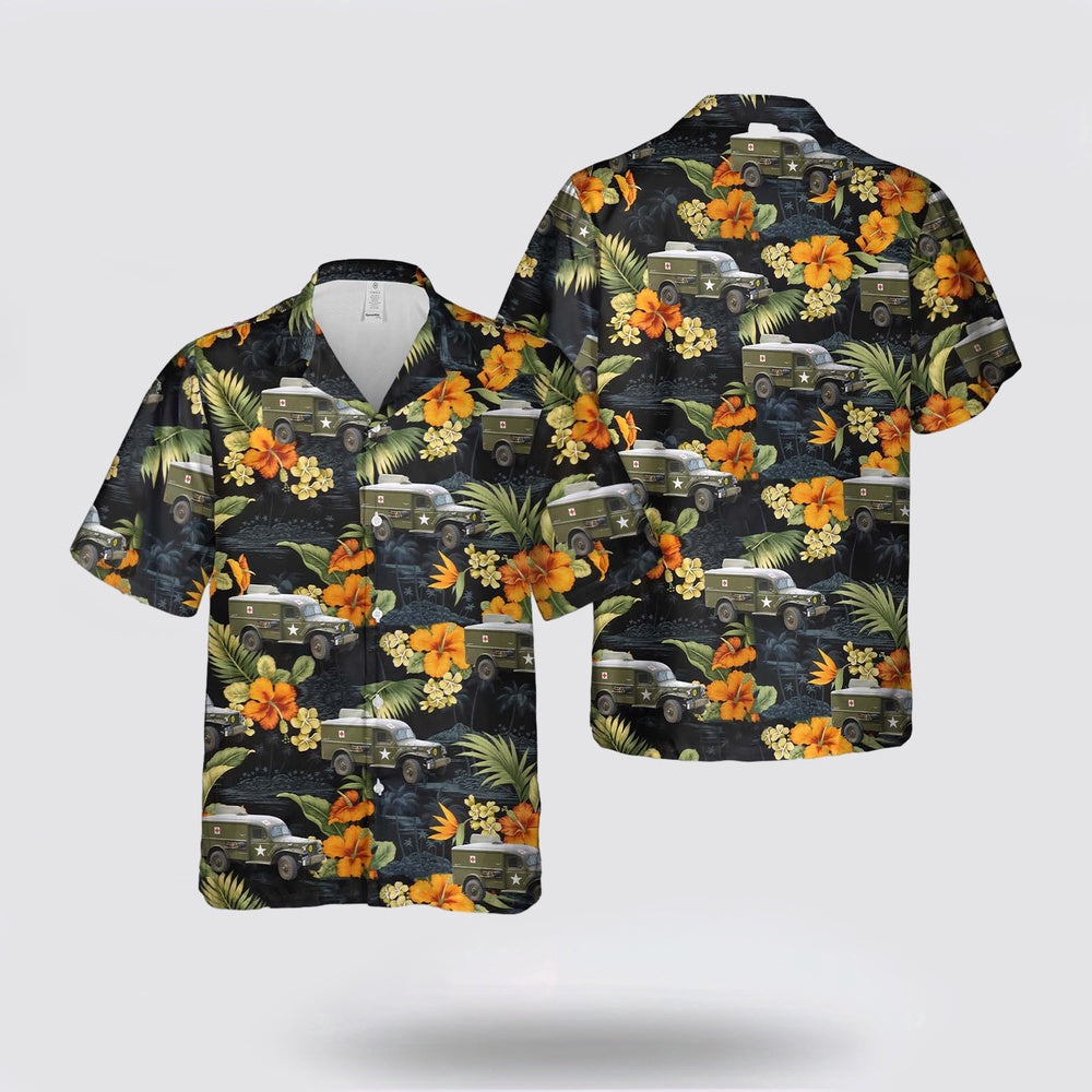 Army Hawaiian Shirt, US Army Dodge T214-WC54 Ambulance Hawaiian Shirt, Military Hawaiian Shirt