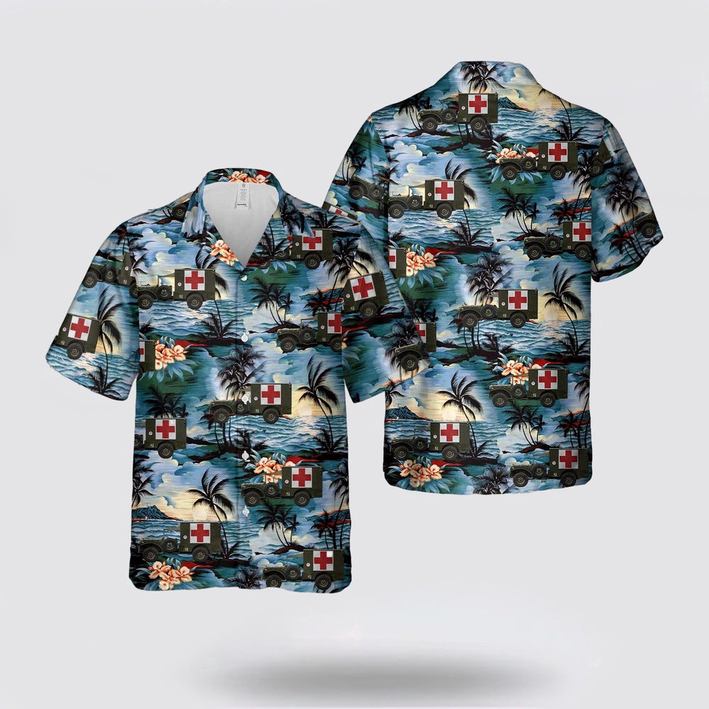 Army Hawaiian Shirt, US Army Dodge WC-64 KD Ambulance Hawaiian Shirt, Military Hawaiian Shirt