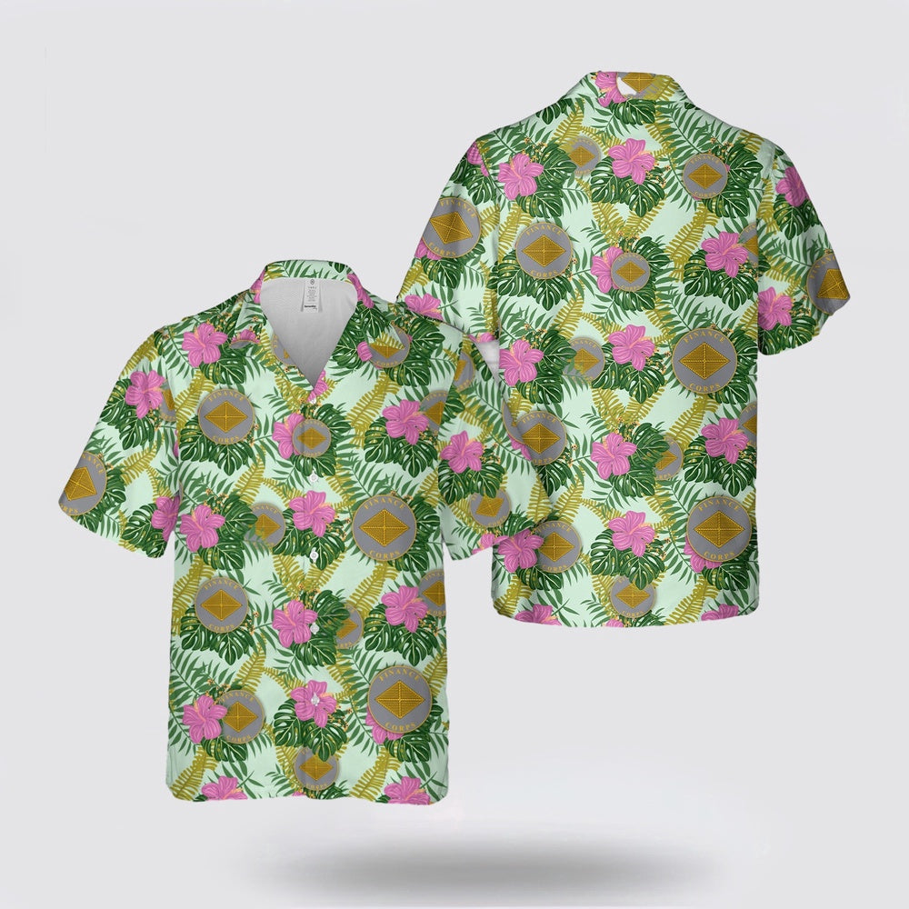 Army Hawaiian Shirt, US Army Finance Corps Branch Plaque Hawaiian Shirt