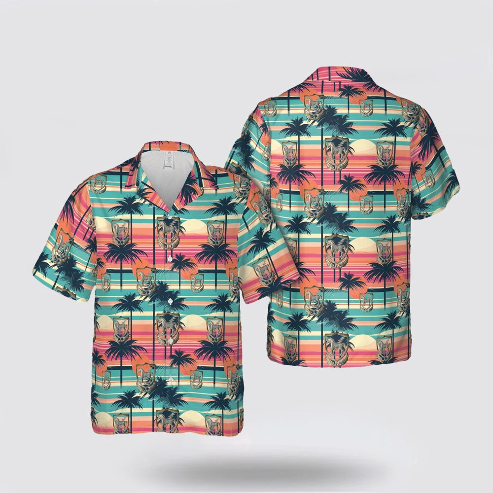 Army Hawaiian Shirt, US Army Former 10th Special Forces Group Trojan Horse-in-Shield Emblem beret badge from 1955-1962 Hawaiian Shirt