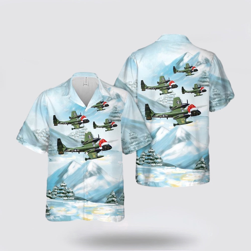 Army Hawaiian Shirt, US Army Grumman OV-1 Mohawk Christmas Hawaiian Shirt, Military Hawaiian Shirt