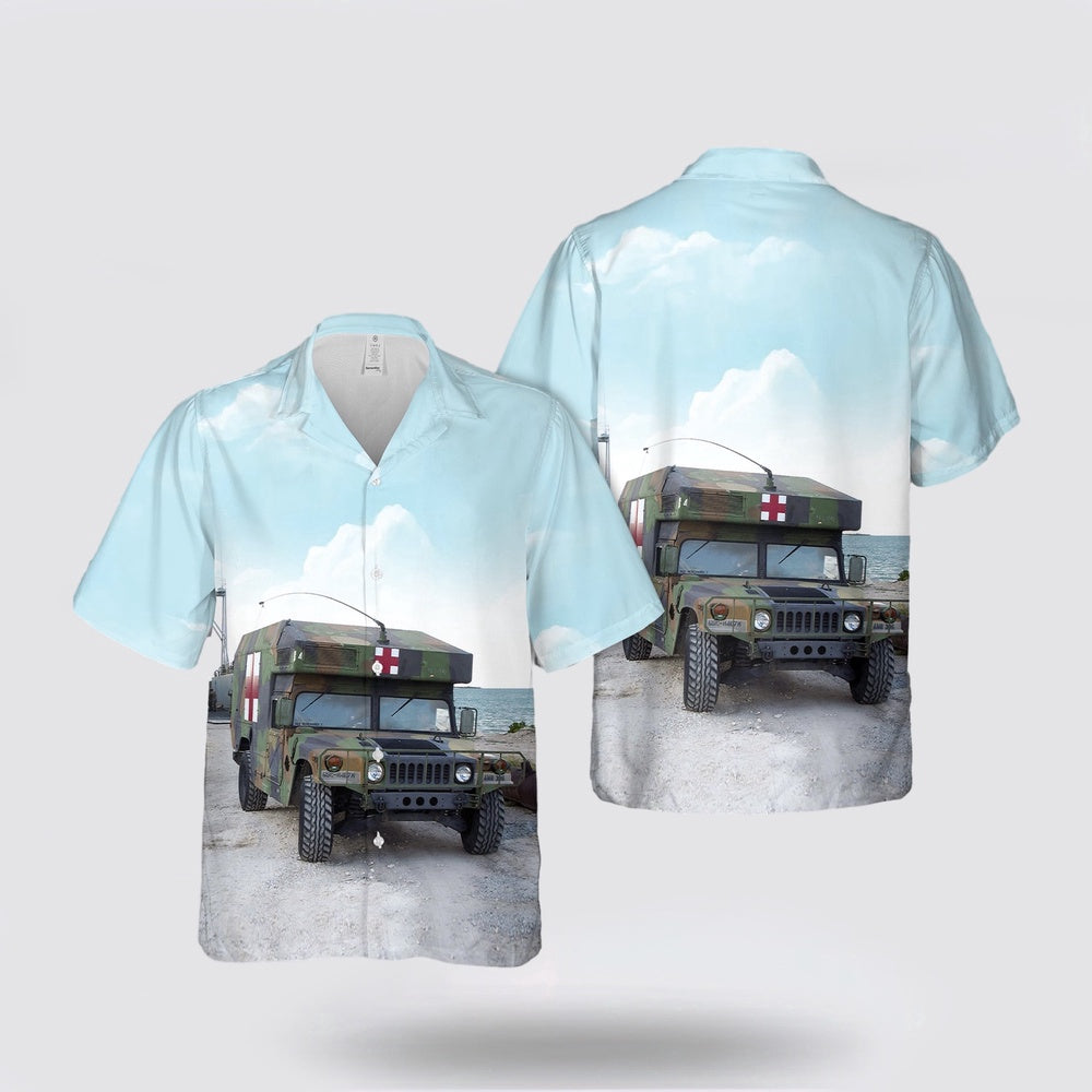 Army Hawaiian Shirt, US Army High-Mobility Multipurpose Wheeled Vehicle (HMMWV) M-997 ambulance Hawaiian Shirt