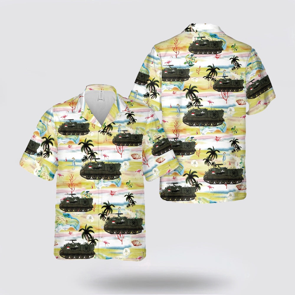 Army Hawaiian Shirt, US Army M106 Mortar Carrier, Viet nam, 1970s Hawaiian Shirt