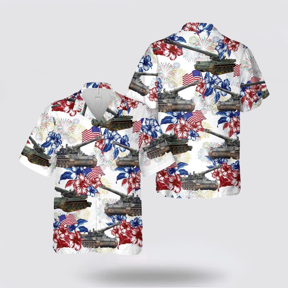 Army Hawaiian Shirt, US Army M110 howitzer Flag Hawaiian Shirt