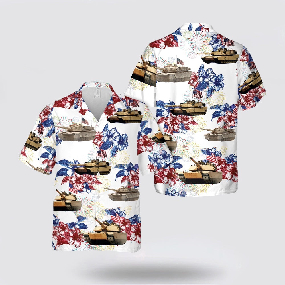 Army Hawaiian Shirt, US Army M1A1 Abrams Tank July 4th Hawaiian Shirt