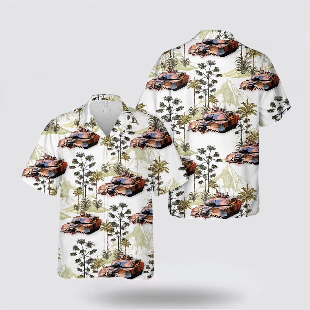 Army Hawaiian Shirt, US Army M1A1 Abrams Tank With Mine Plow Hawaiian Shirt