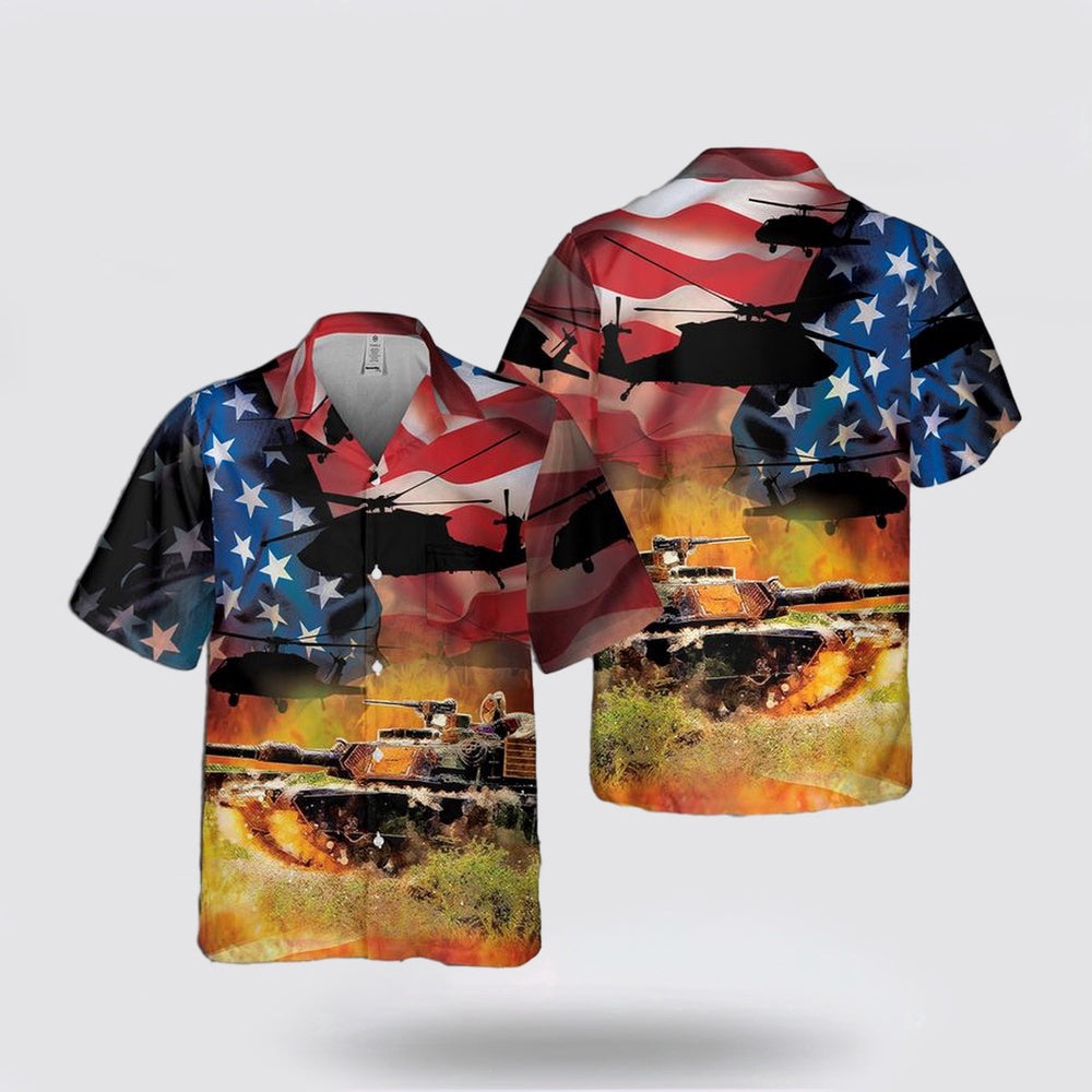 Army Hawaiian Shirt, US Army M1 Abrams Flag 4th July Pocket Hawaiian Shirt