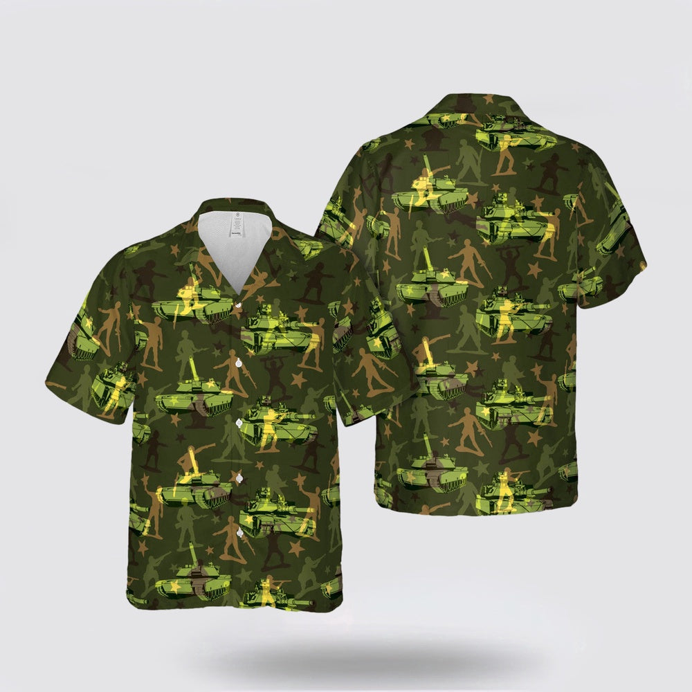 Army Hawaiian Shirt, US Army M1 Abrams Tank Seamless Hawaiian Shirt, Military Hawaiian Shirt