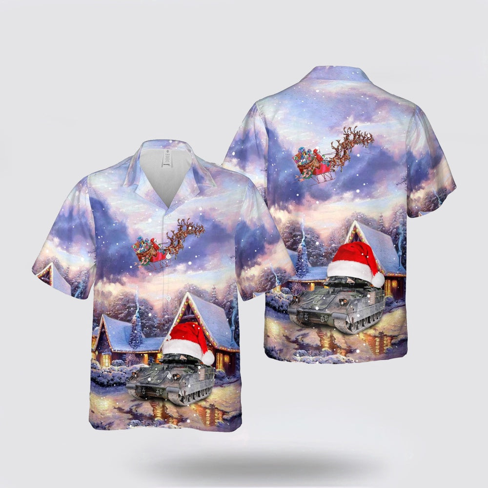Army Hawaiian Shirt, US Army M3A3 Bradley Fire Support Team Vehicle Christmas Hawaiian Shirt