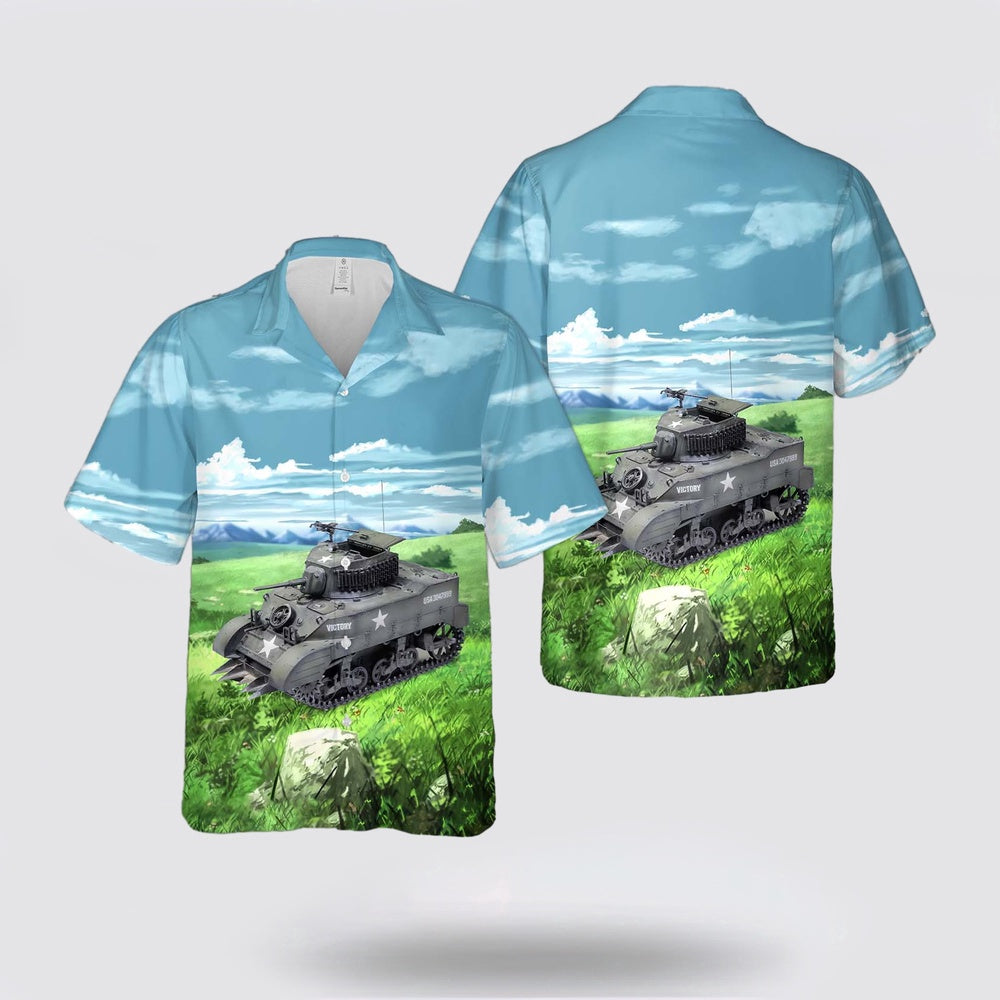 Army Hawaiian Shirt, US Army M5A1 Light Tank WWII Hawaiian Shirt