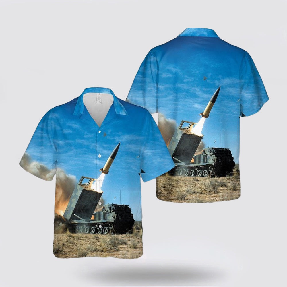 Army Hawaiian Shirt, US Army MGM-140 ATACMS Being Launched By An M270 Multiple Launch Rocket System Hawaiian Shirt