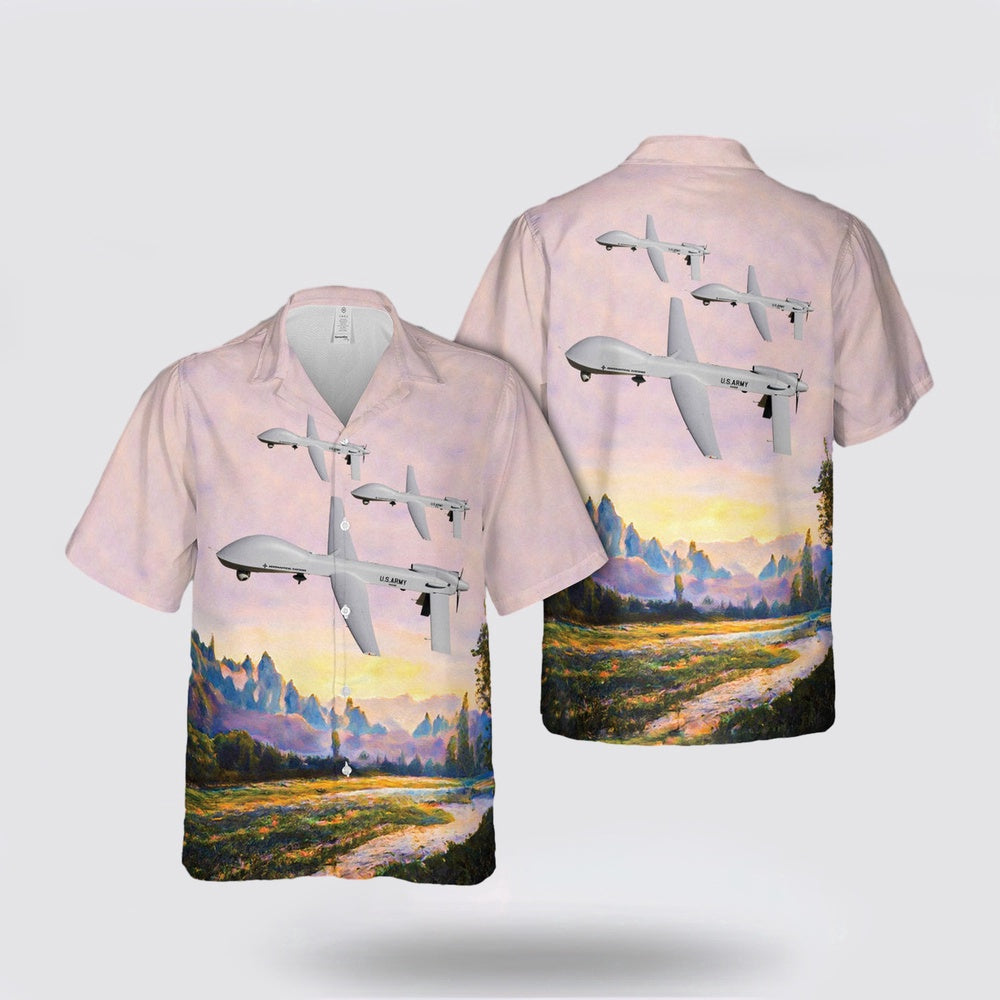 Army Hawaiian Shirt, US Army MQ-1C Warrior UAV Hawaiian Shirt