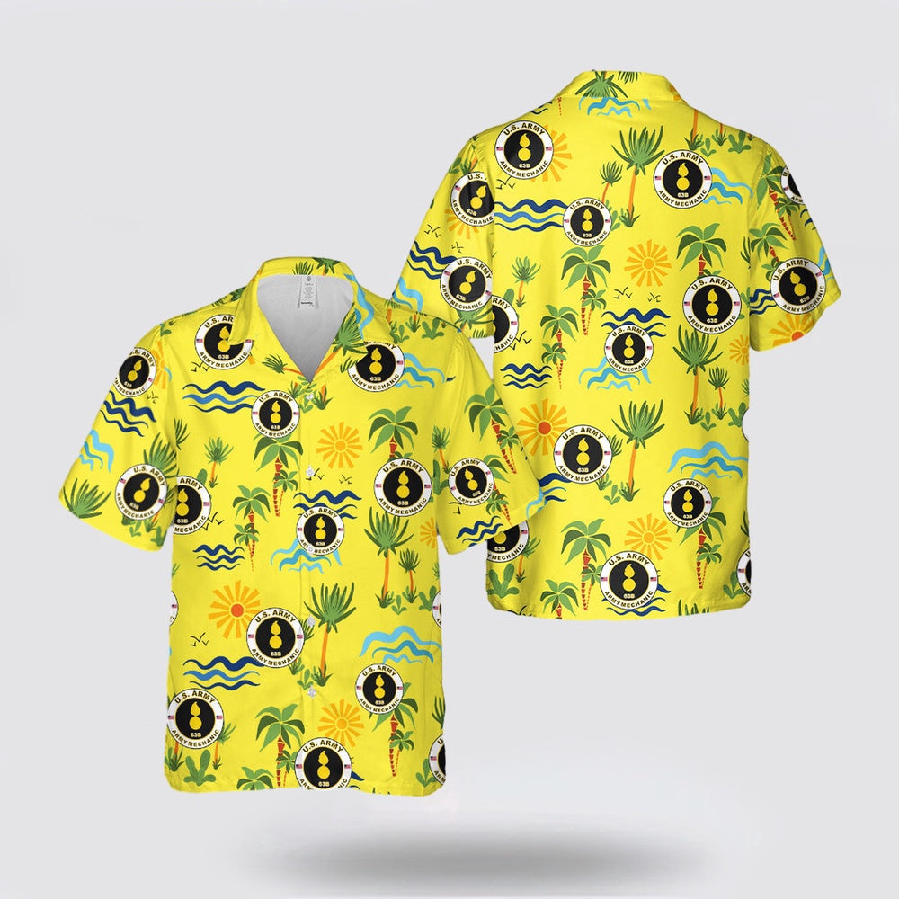 Army Hawaiian Shirt, US Army Mechanics on it Military Occupational Skill Job 63 B Mechanic Hawaiian Shirt