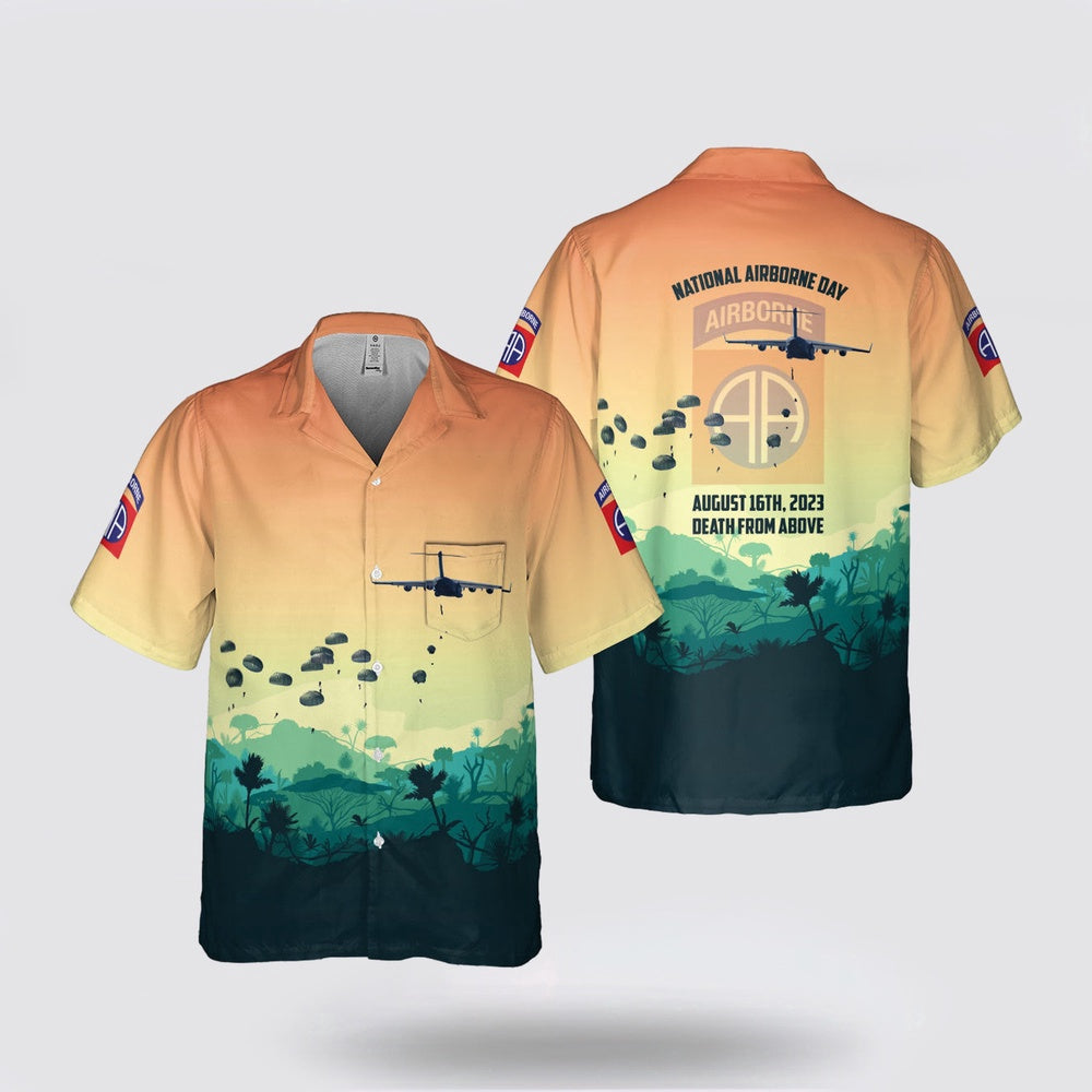 Army Hawaiian Shirt, US Army National Airborne Day, 82nd Airborne Division Pocket Hawaiian Shirt