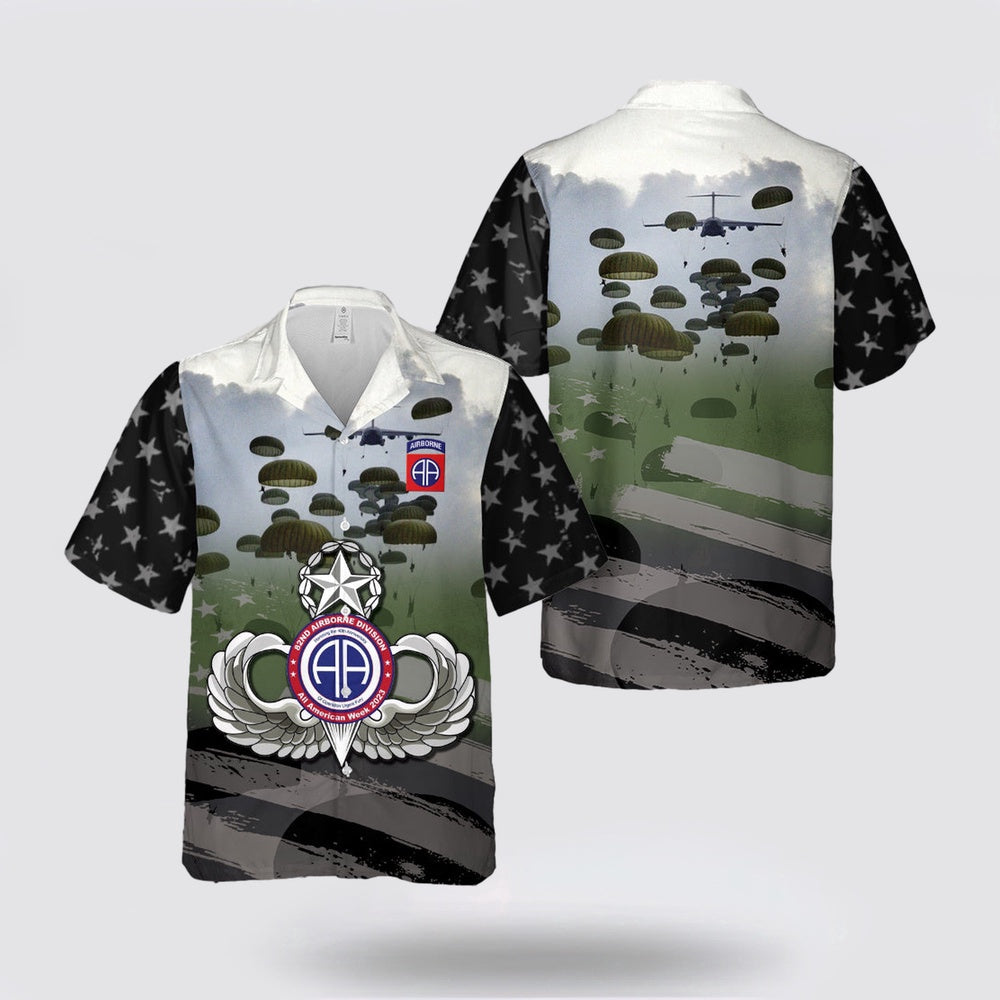 Army Hawaiian Shirt, US Army National Airborne Day, Paratroopers of the Army's 82nd Airborne Division drop Hawaiian Shirt