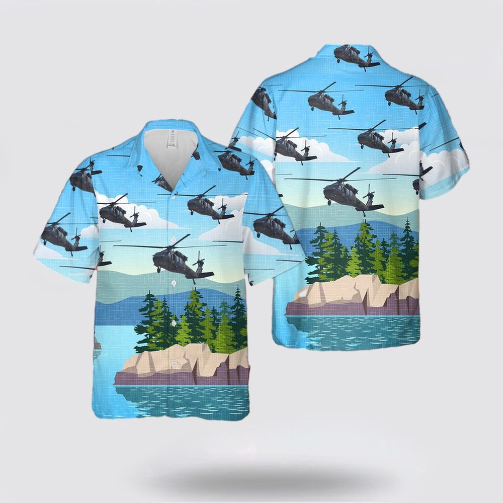 Army Hawaiian Shirt, US Army New York Army National Guard 142nd Aviation Regiment UH-60L Black Hawk Hawaiian Shirt