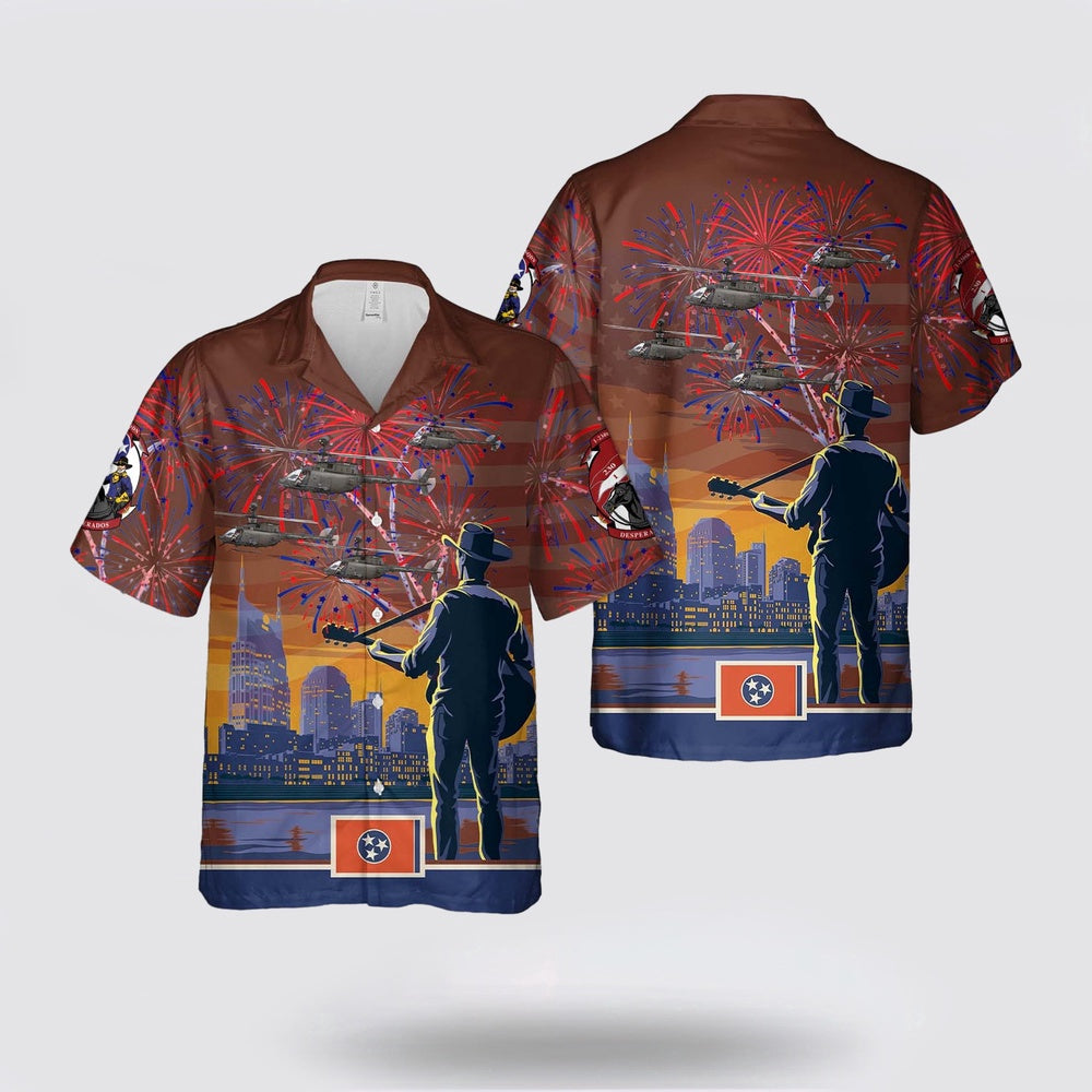 Army Hawaiian Shirt, US Army OH-58D Kiowa, 1-230th Air Cavalry Regiment, Tennessee Army National Guard, 4th Of July Hawaiian Shirt
