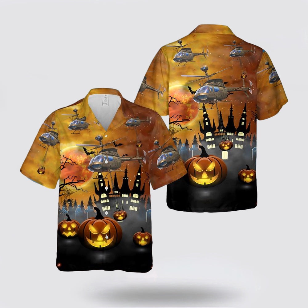 Army Hawaiian Shirt, US Army OH-58 Kiowa Halloween Hawaiian Shirt