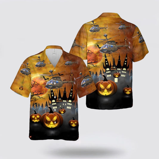 Army Hawaiian Shirt, US Army OH-58 Kiowa Halloween Hawaiian Shirt
