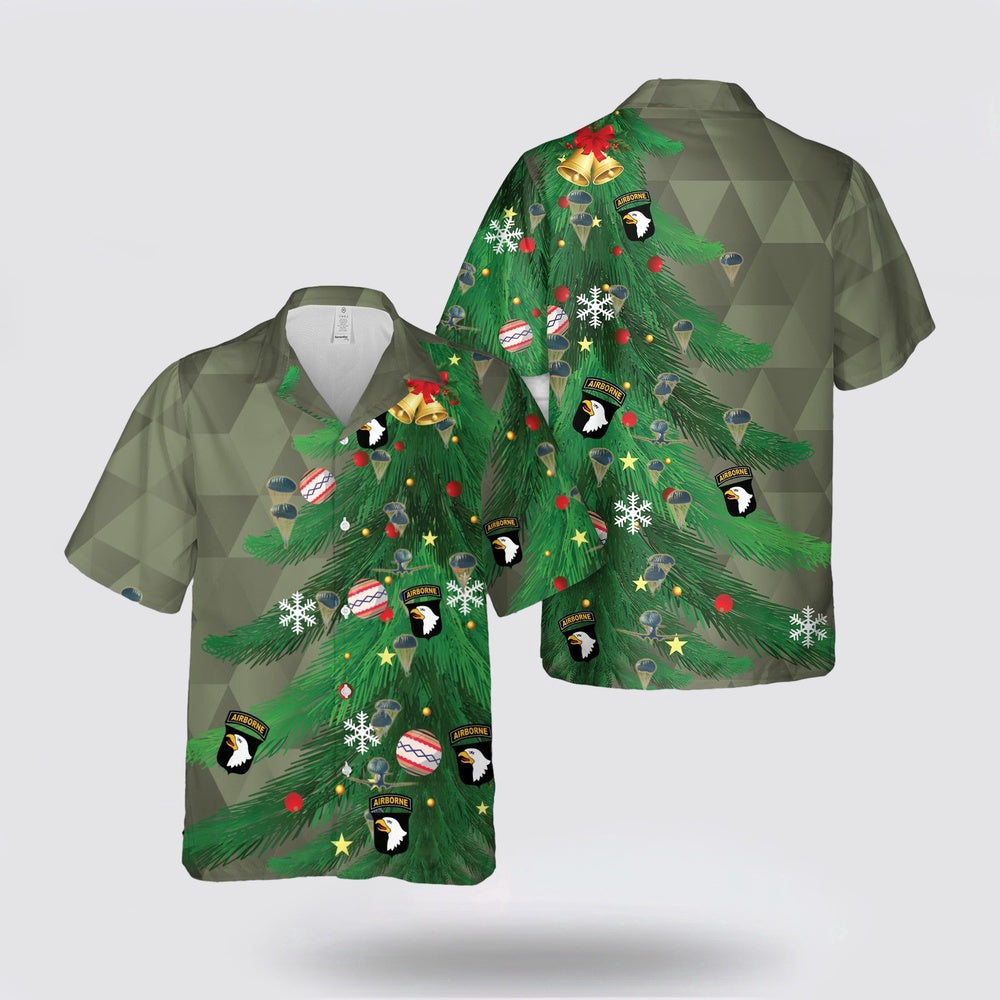 Army Hawaiian Shirt, US Army Paratroopers With The 101st Airborne Division Parachute Christmas Hawaiian Shirt