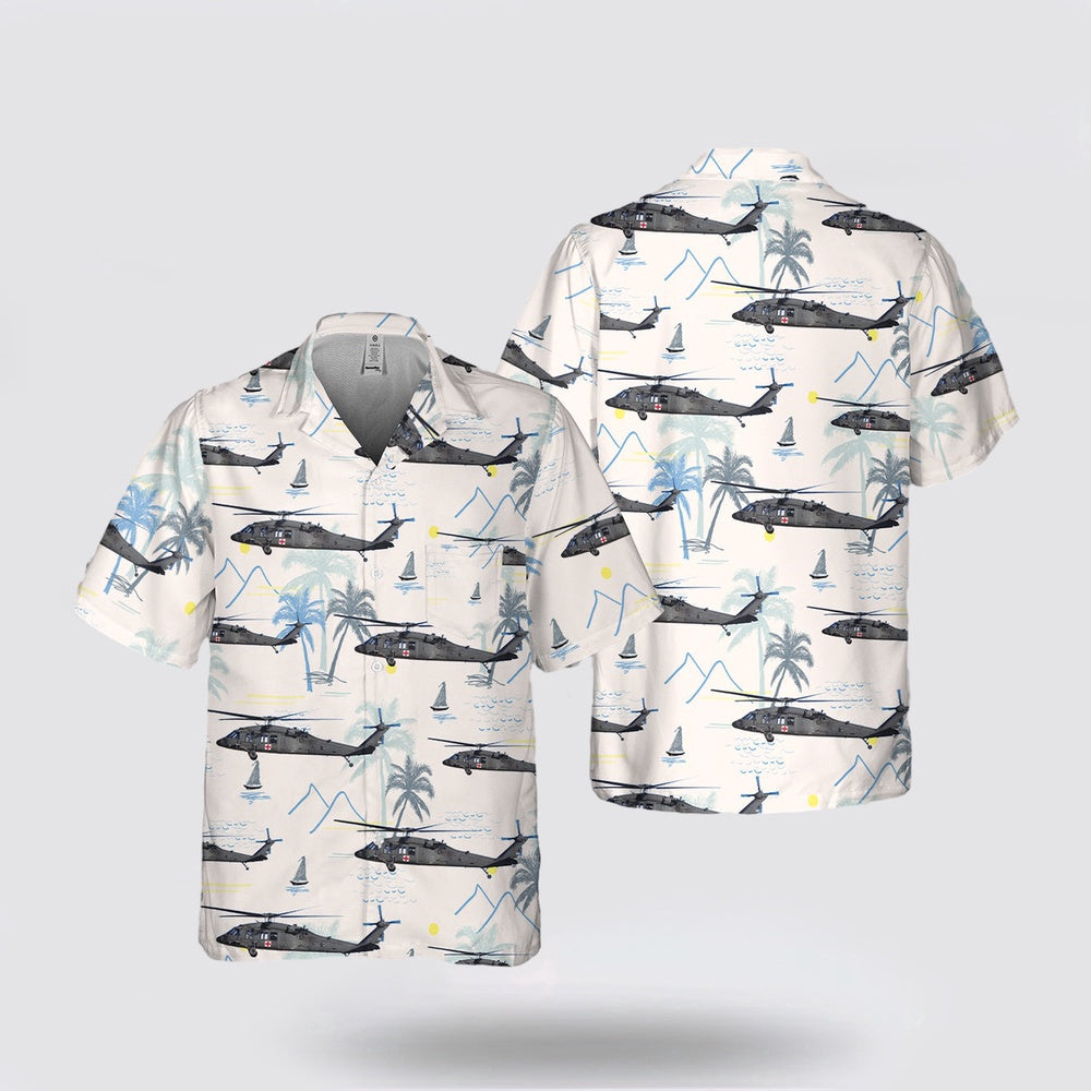 Army Hawaiian Shirt, US Army Sikorsky HH-60M MEDEVAC Black Hawk Helicopter Pocket Hawaiian Shirt