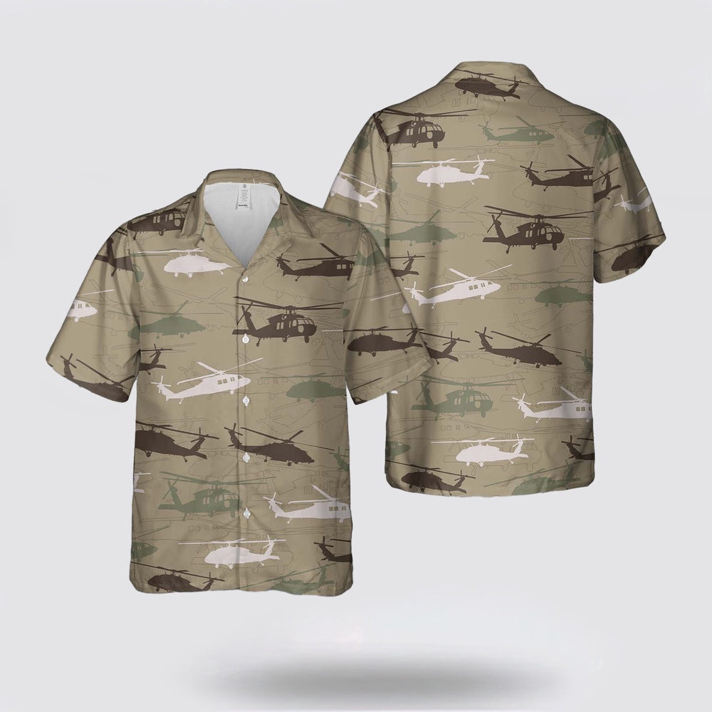 Army Hawaiian Shirt, US Army Sikorsky UH-60 Black Hawk Silhouette Hawaiian Shirt